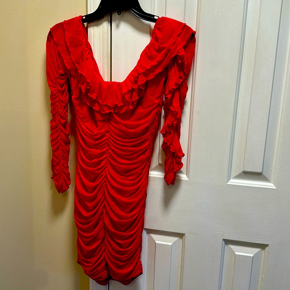 Red Ruffled off shoulder mini Dress